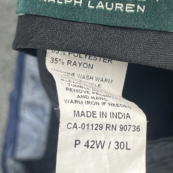 Lauren Ralph Lauren Men’s Navy Blue Flat Front Dress Pants Size 42x30 Polyester - Picture 5 of 6